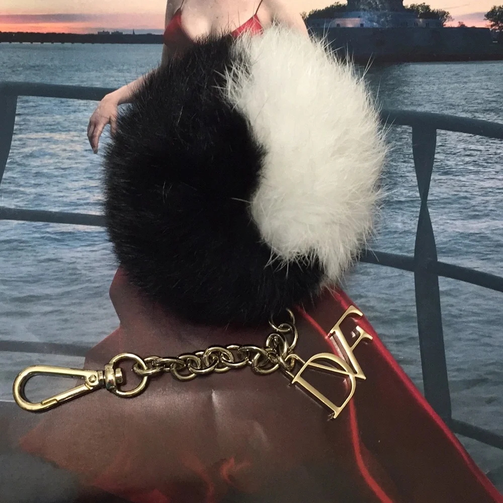 DIANE VON FURSTENBERG FOX FUR POM POM PURSE CHARM